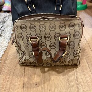 Michael Kors Tan and Brown Logo Messenger Bag
